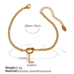 1 Piece Simple Series Simple Letter L Stainless Steel  Gold Color Rhinestone Women's Charm Bracelets h5 